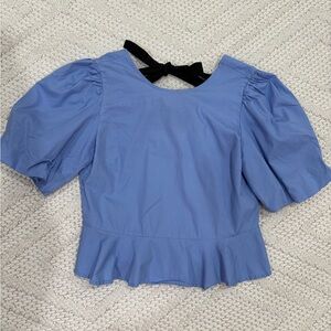 RESERVED Blue Puff Sleeve Top Bows On Back